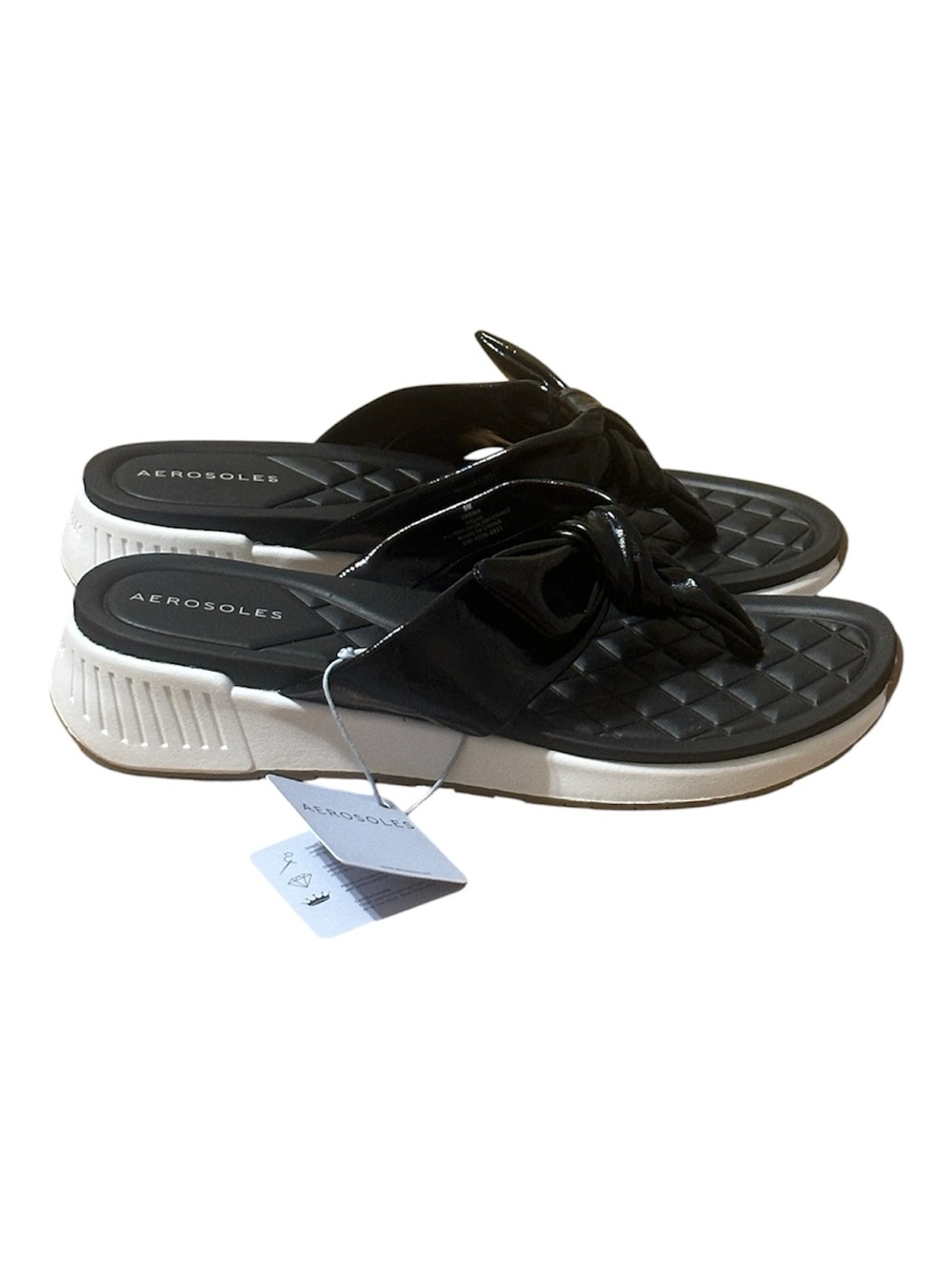 Aerosoles Vanna Black Thong Platform Quilted Knot Sandals Shoes NWT